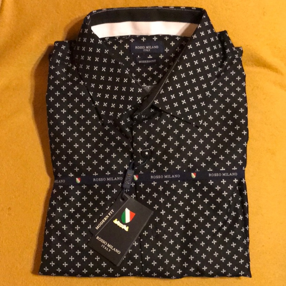Rosso Milano Black & White Long Sleeve Dress Shirt
